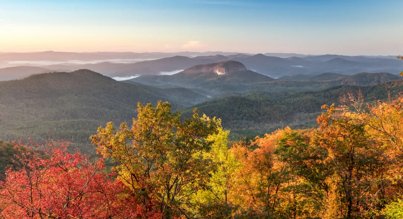 Fall colors in a beautifil mountain landscape at the Pounding Mill Overlook in Brevard, North Carolina
